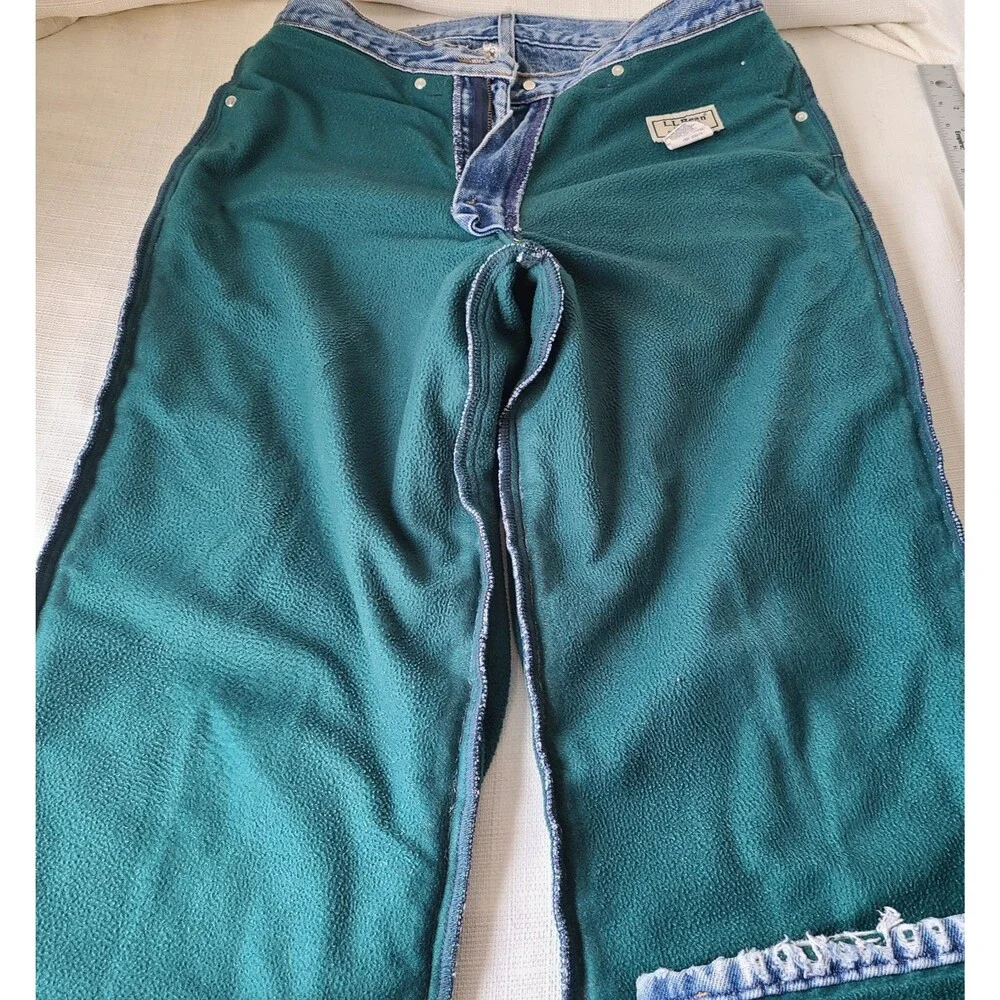 L.L.Bean Double L Natural Fit Fleece Lined Jeans Mens 34x29 Blue Straight Denim